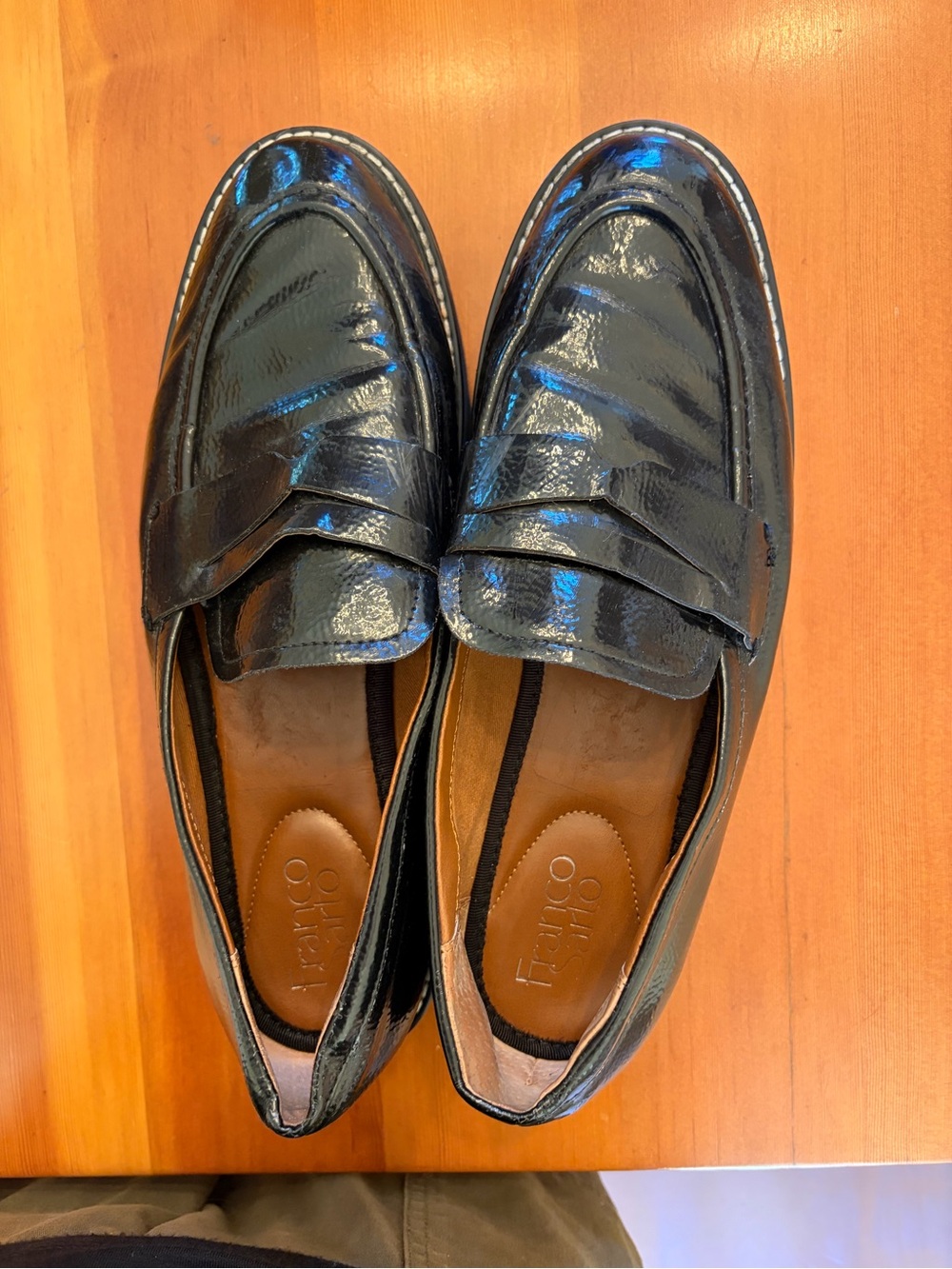 Franco Sarto Women’s Glossy Black Patent Lug Sole Penny Loafers